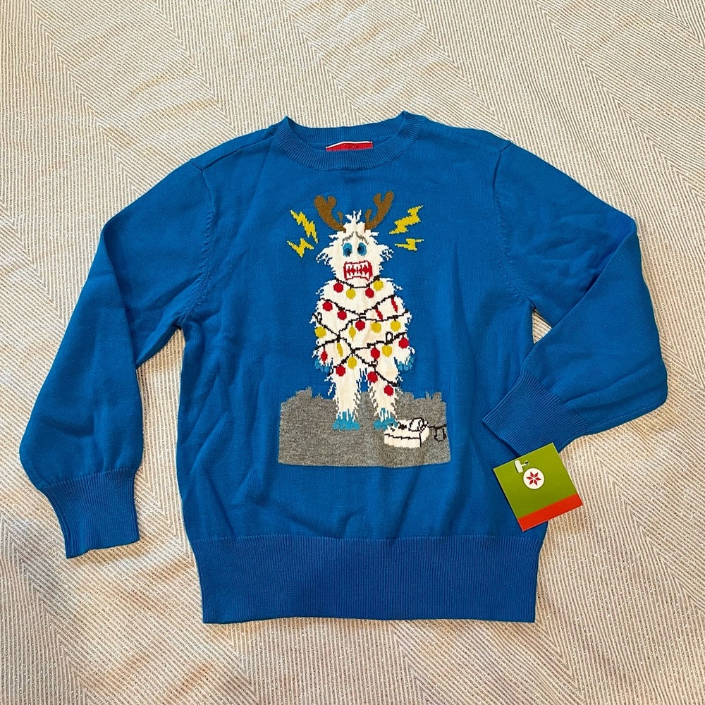 Ugly Christmas Sweater Blue Yeti Knit Sweater Boy’s XS